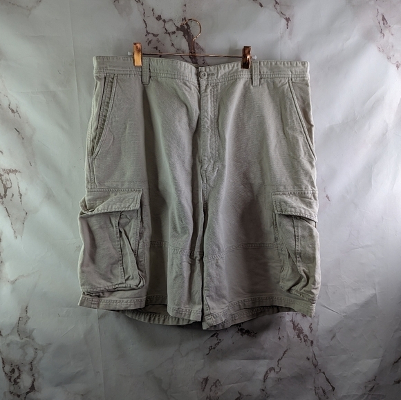 OP Shorts Men 43 Cargo Vintage Y2K Khaki Baggy Loose Canvas 10 Inch Ocean - Picture 1 of 8